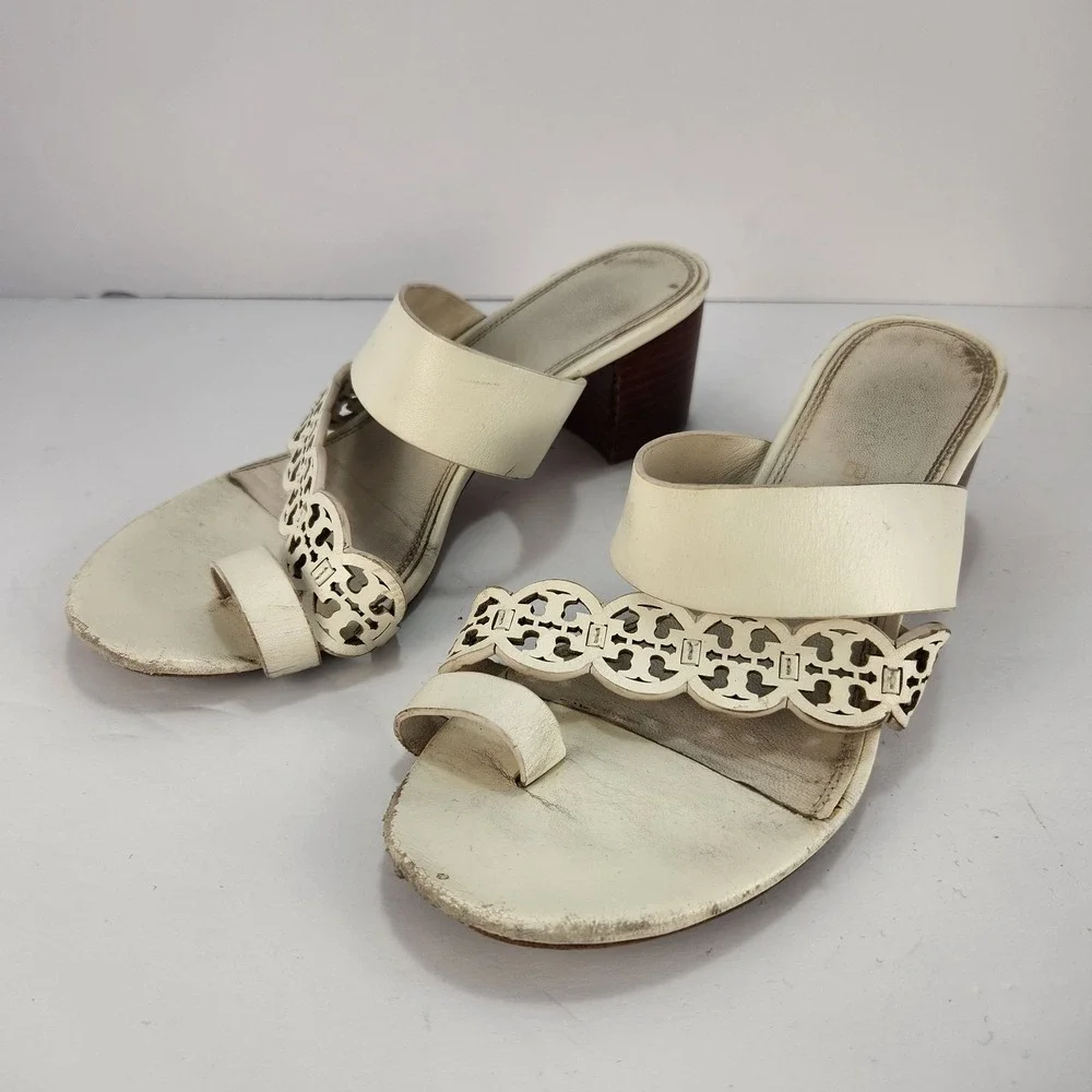Tory Burch Tiny Miller Women's Elegant Dressy Heeled Sandals Ivory Size 9M